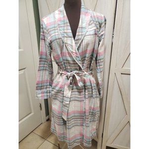 Talbots Plaid Long Sleeve Cotton Nightgown Pink, Aqua, Gray And White Size M